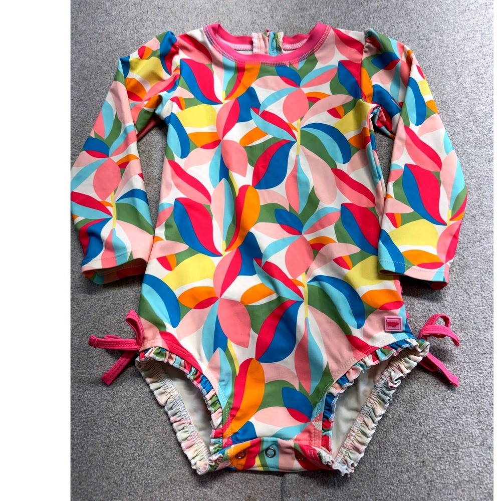 RuffleButts Girls 3T Floral Rash Guard Swimsuit Long Sleeve One Piece Ruffle